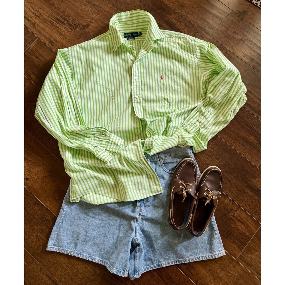 Polo Ralph Lauren Blake Shirt Men's XXL Green White Stripe Pink Pony Button Down